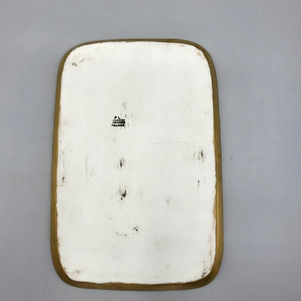 Vintage Limoges Trinket Dish Iridescent Gold Monogram Luster Tray White 6.75x4.5